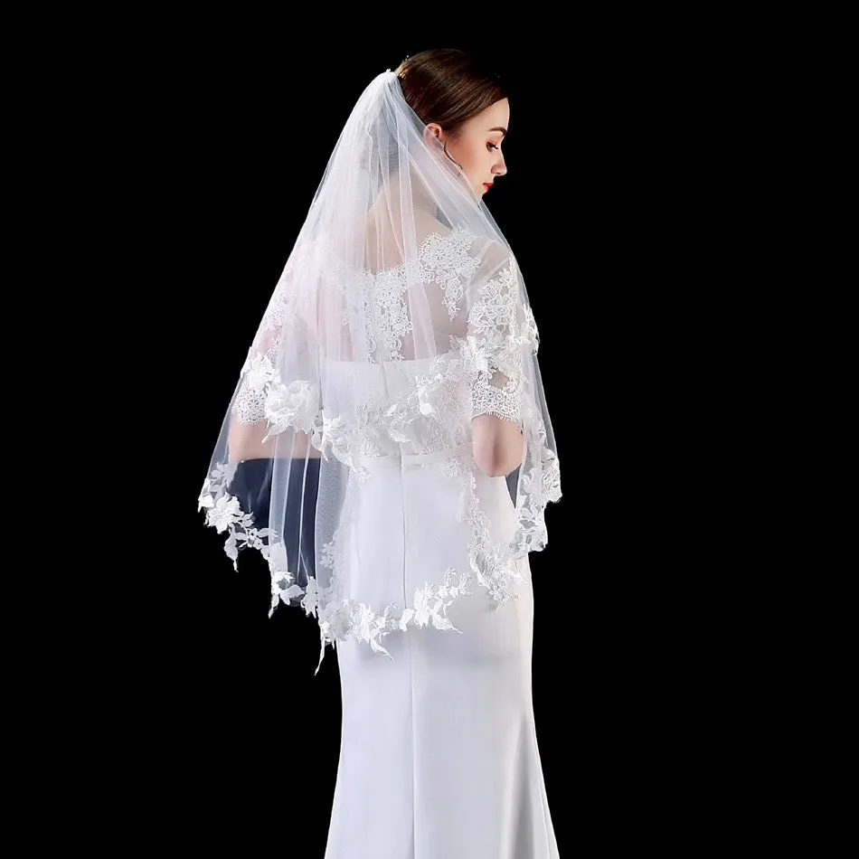 "Granada" - Ivory Lace Edge Fingertip Bridal Veil