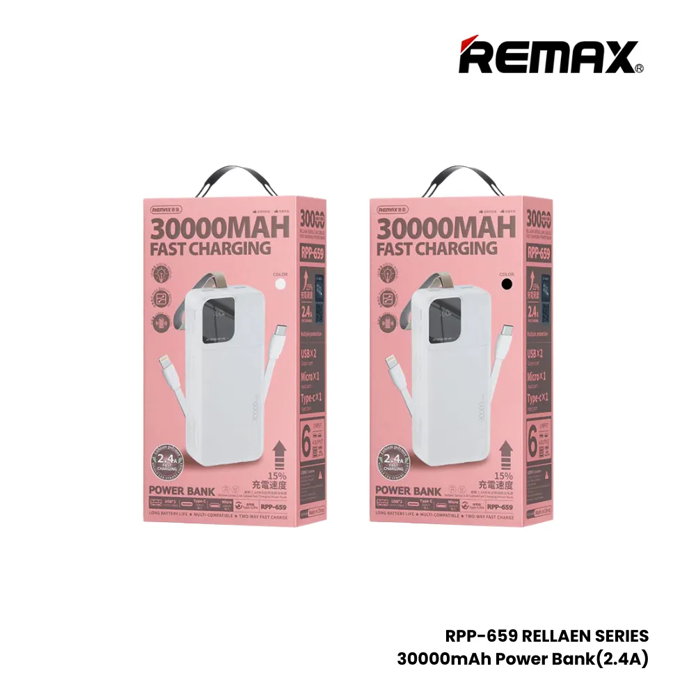 REMAX RPP-659 Rellaen Series 30000mAh Fast Charging Power Bank(2.4A) - White