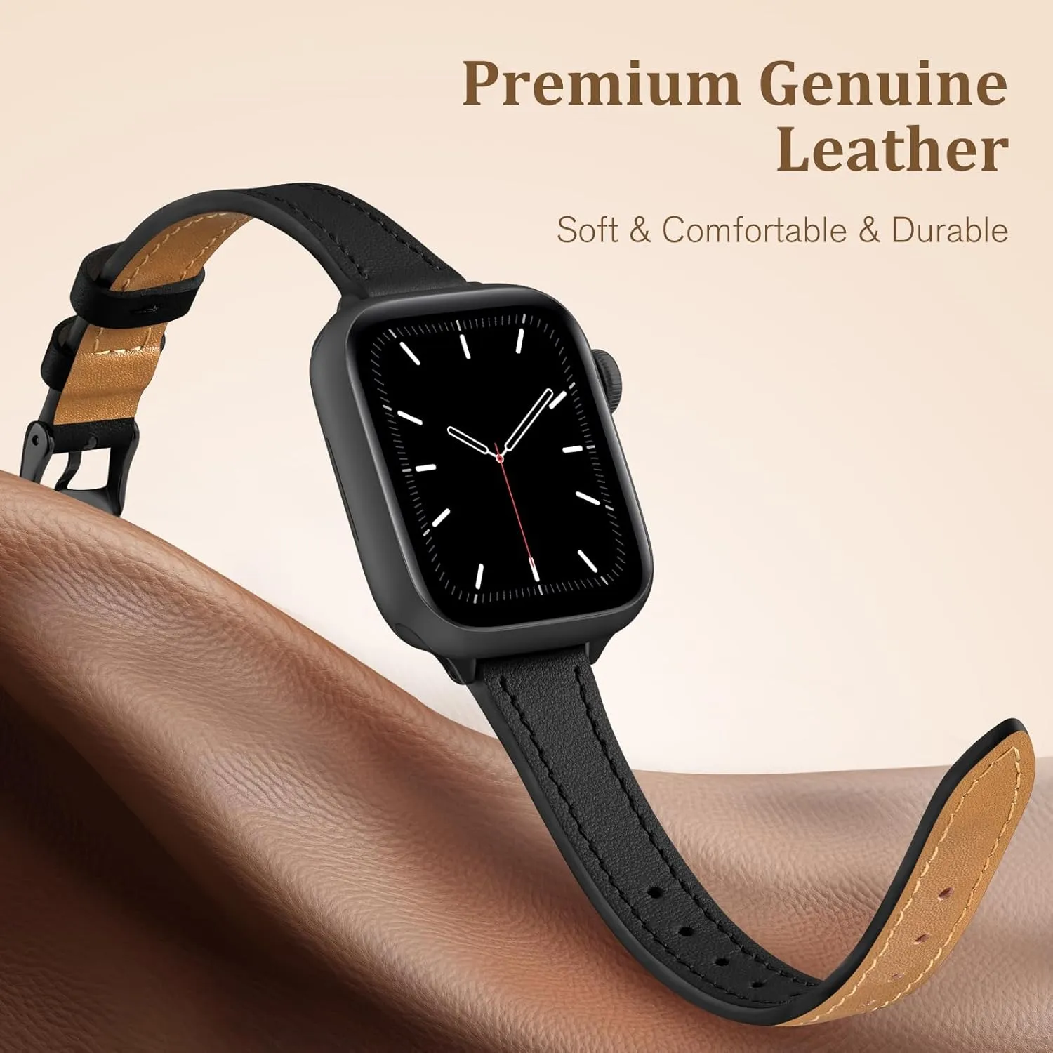 Slim Leather Bands Compatible with Apple Watch Band 38mm 40mm 41mm 42mm 44mm 45mm 46mm 49mm,Top Grain Leather Watch Thin Wristband for iWatch Ultra SE Series 10/9/8/7/6/5/4/3/2/1