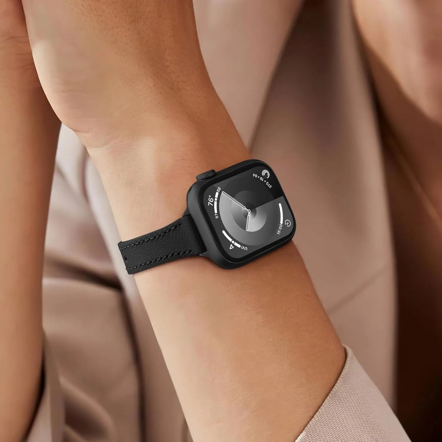 Slim Leather Bands Compatible with Apple Watch Band 38mm 40mm 41mm 42mm 44mm 45mm 46mm 49mm,Top Grain Leather Watch Thin Wristband for iWatch Ultra SE Series 10/9/8/7/6/5/4/3/2/1