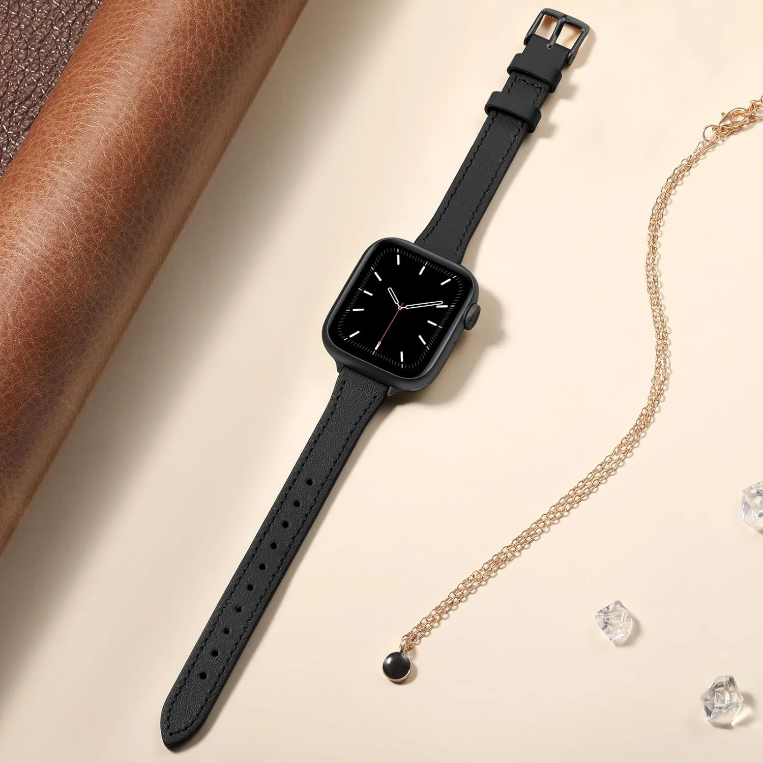 Slim Leather Bands Compatible with Apple Watch Band 38mm 40mm 41mm 42mm 44mm 45mm 46mm 49mm,Top Grain Leather Watch Thin Wristband for iWatch Ultra SE Series 10/9/8/7/6/5/4/3/2/1