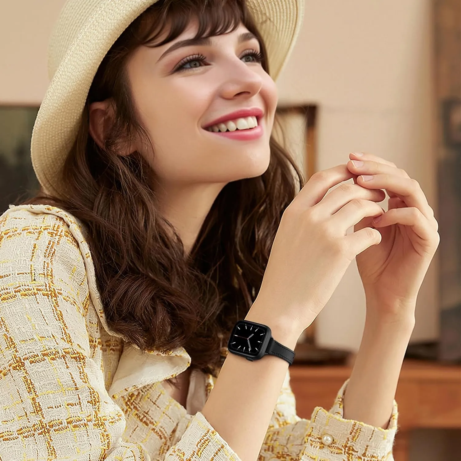 Slim Leather Bands Compatible with Apple Watch Band 38mm 40mm 41mm 42mm 44mm 45mm 46mm 49mm,Top Grain Leather Watch Thin Wristband for iWatch Ultra SE Series 10/9/8/7/6/5/4/3/2/1