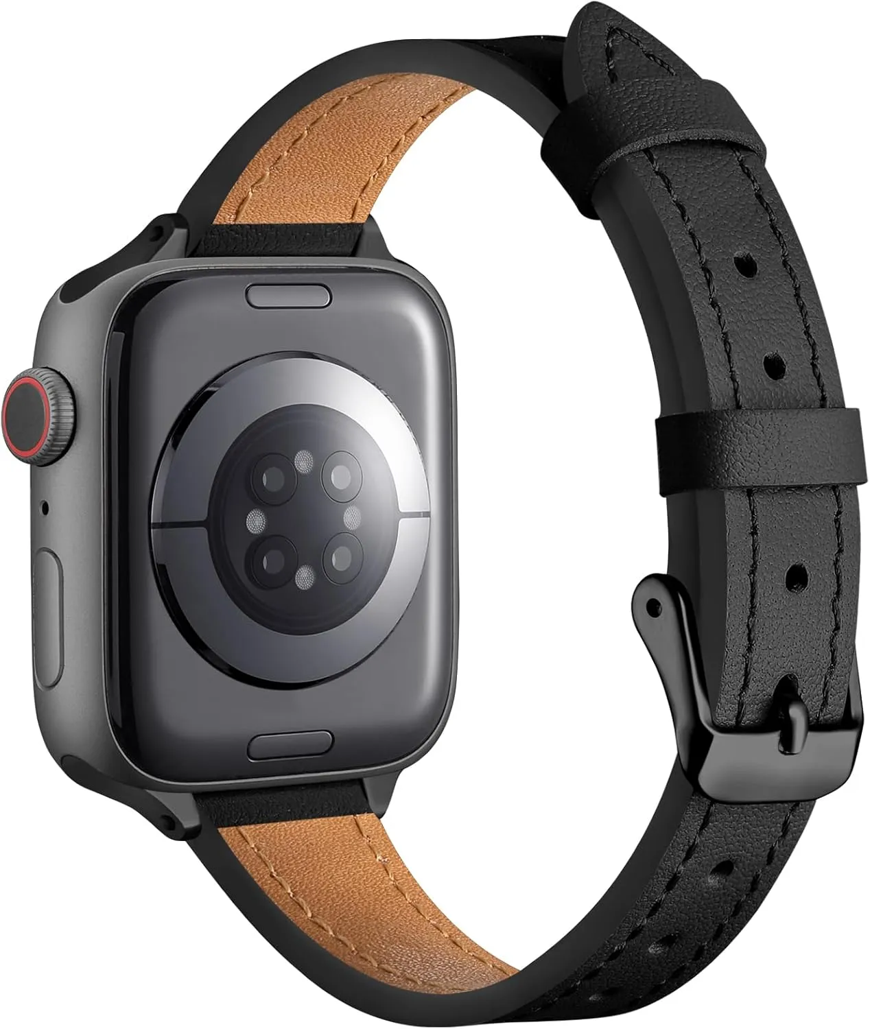 Slim Leather Bands Compatible with Apple Watch Band 38mm 40mm 41mm 42mm 44mm 45mm 46mm 49mm,Top Grain Leather Watch Thin Wristband for iWatch Ultra SE Series 10/9/8/7/6/5/4/3/2/1