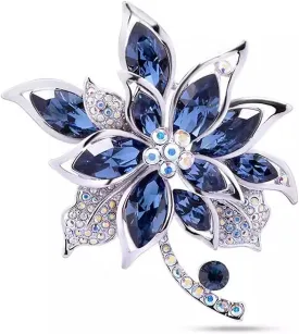 Sparkling Rhinestone Flower Brooch Pin Premium Blue Purple Crystal Flower Brooch Lapel Pins Vintage White Rose Broochs Clothes Hat Bag Dress Clothing Jewelry for Women