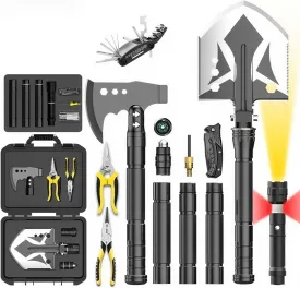 Survival Shovel Survival Axe Set - Camping Shovel Hatchet Survival Tools, with Extension Rod & Flashlight & Pliers & 16-in-1 Multi-Tool, for Cycling, Hiking, Outdoor Camping