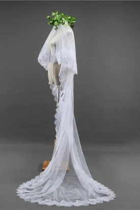 Two-Tier Tulle Lace Edge Chapel Veils Wedding Veil