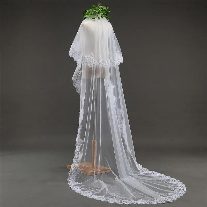 Two-Tier Tulle Lace Edge Chapel Veils Wedding Veil