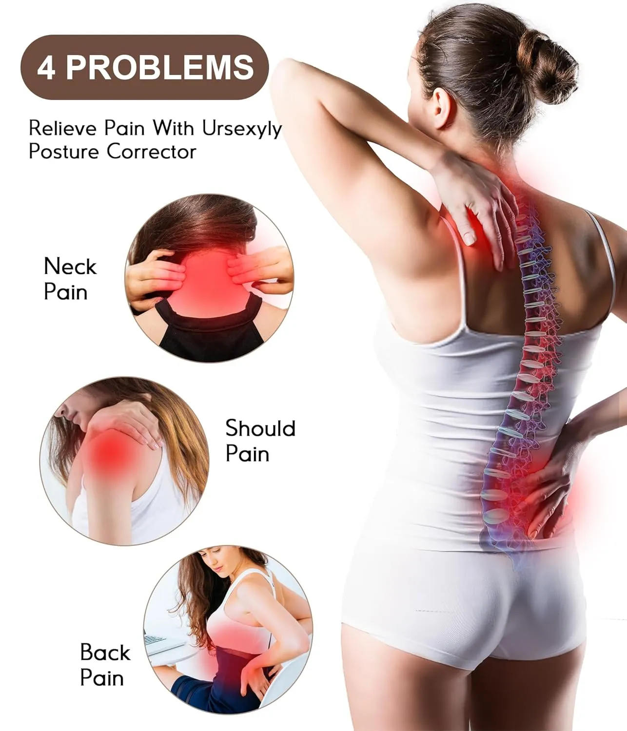 URSEXYLY Back Brace Posture Corrector for Women Adjustable Shoulder Straightener Full Back Support Upper and Lower Back Pain Relief,Spine Back Straightener Posture Corrector (Black, Medium)