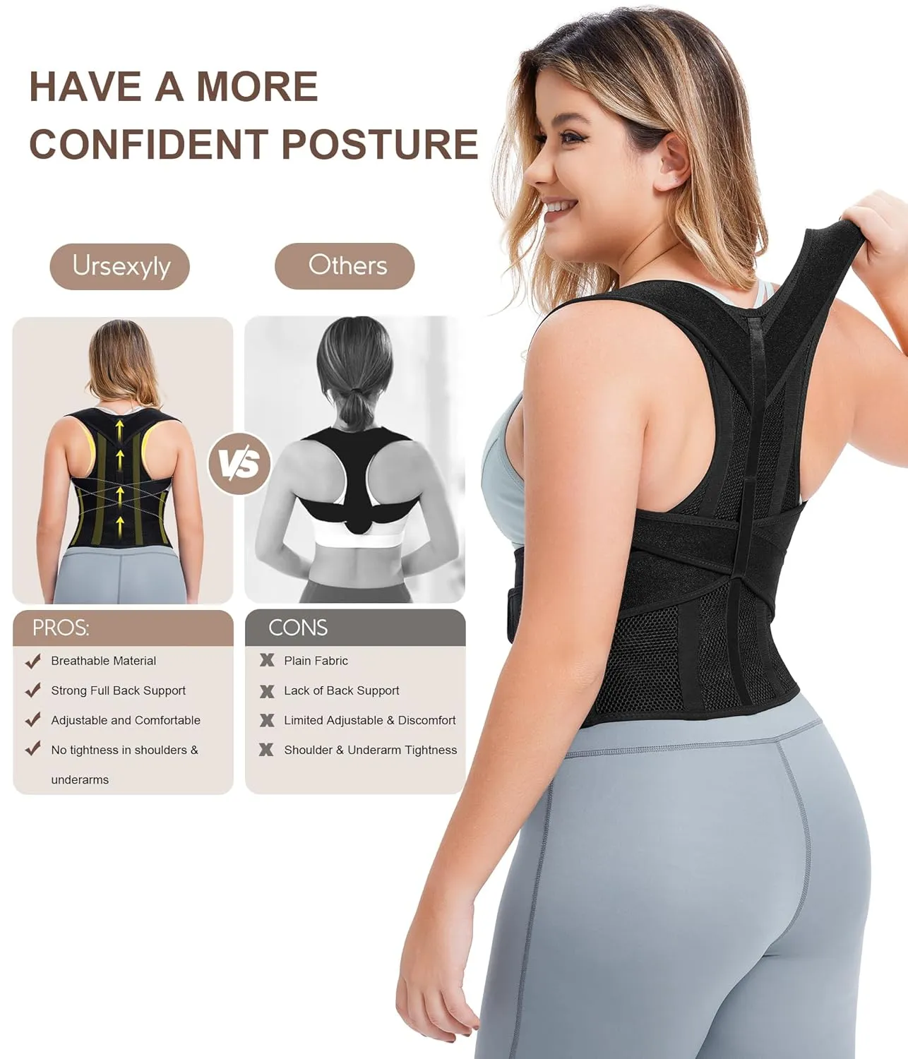 URSEXYLY Back Brace Posture Corrector for Women Adjustable Shoulder Straightener Full Back Support Upper and Lower Back Pain Relief,Spine Back Straightener Posture Corrector (Black, Medium)