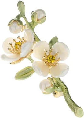Vintage Style Green Jasmine Flower Brooch with Pearl - Botanical Flower Pin for Suit