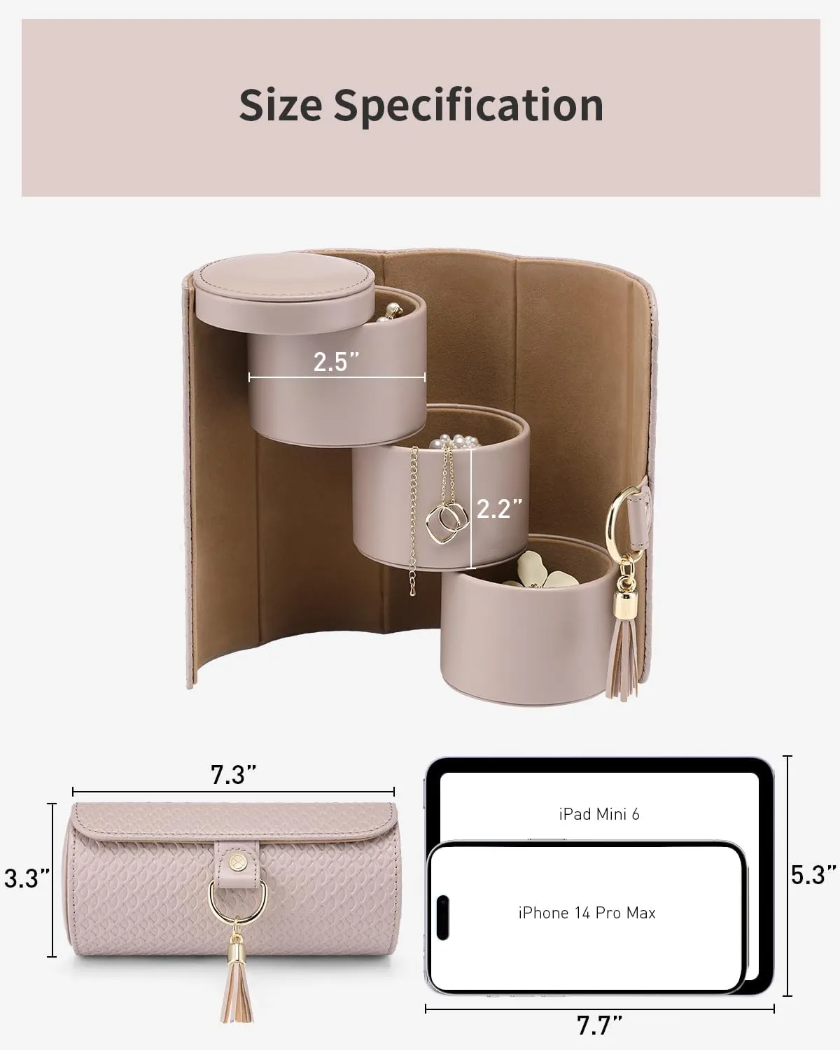 Vlando Travel Jewelry Box, Travel Jewelry Case for Women Girls, Earring organizer Necklacke Organizer Ring Organizer Box with Hand-held Design for Travelling - Grey Khaki Inner