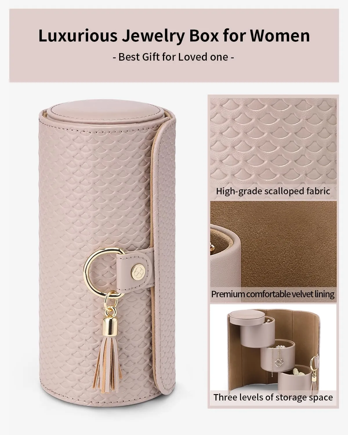 Vlando Travel Jewelry Box, Travel Jewelry Case for Women Girls, Earring organizer Necklacke Organizer Ring Organizer Box with Hand-held Design for Travelling - Grey Khaki Inner