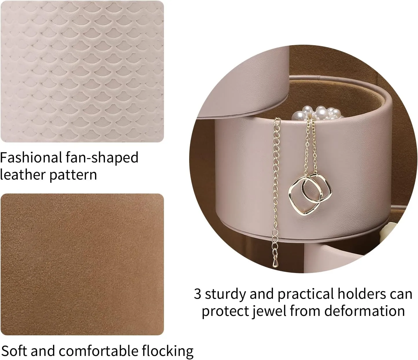 Vlando Travel Jewelry Box, Travel Jewelry Case for Women Girls, Earring organizer Necklacke Organizer Ring Organizer Box with Hand-held Design for Travelling - Grey Khaki Inner