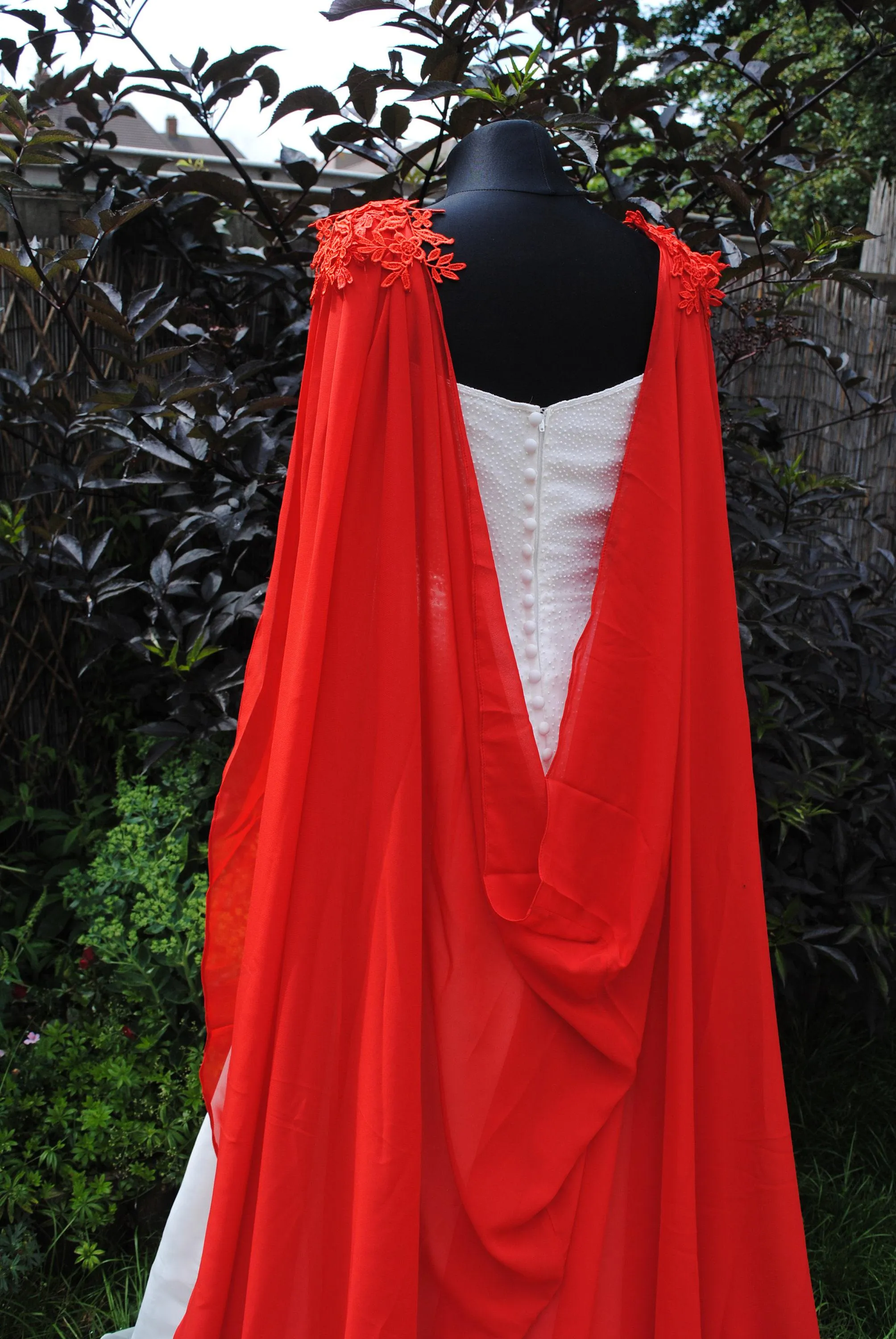 Wedding Cape - Chiffon Bridal Cloak with Lace - Red | 200cm Alternative Wedding Veil Floor Length Winter Wedding