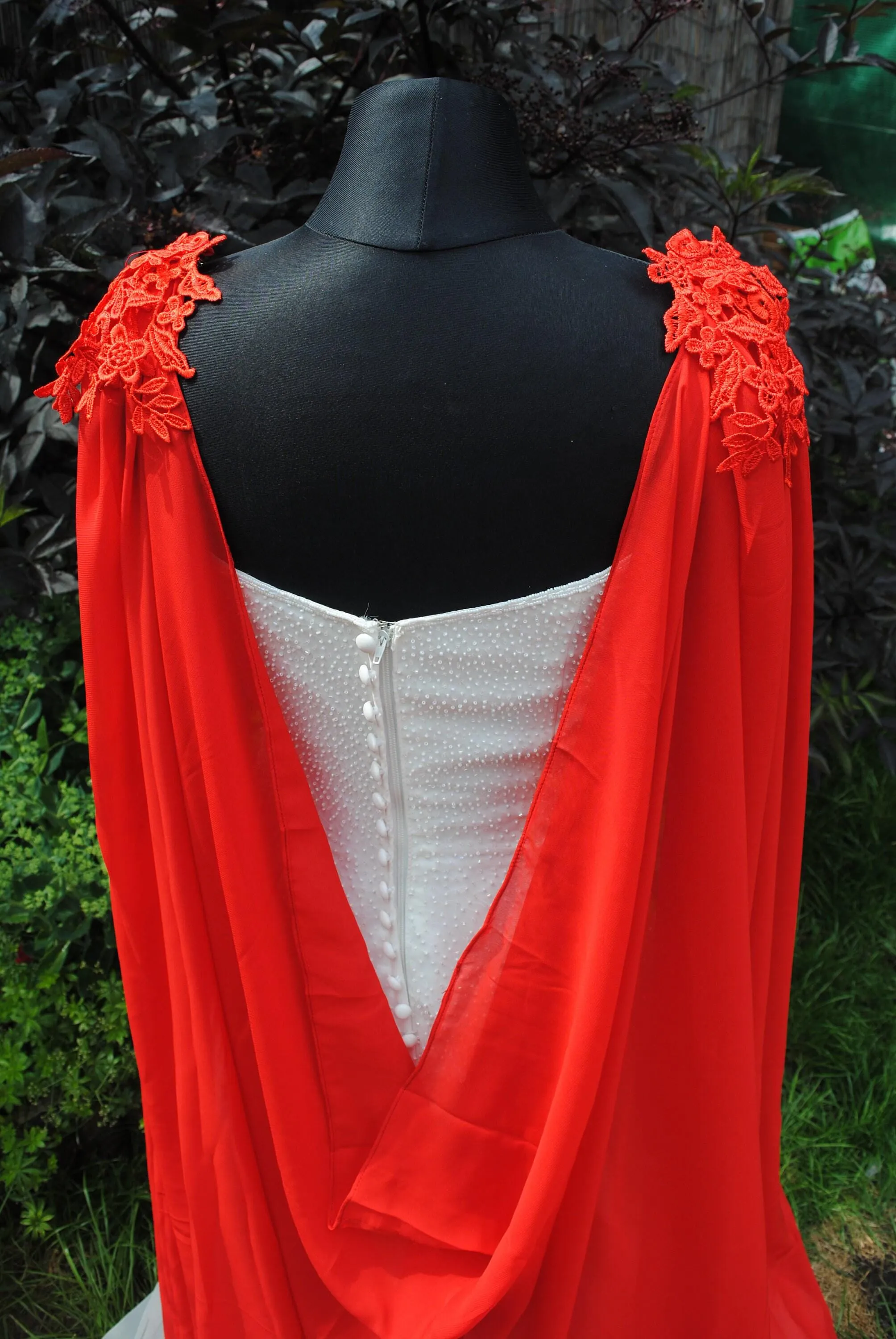 Wedding Cape - Chiffon Bridal Cloak with Lace - Red | 200cm Alternative Wedding Veil Floor Length Winter Wedding