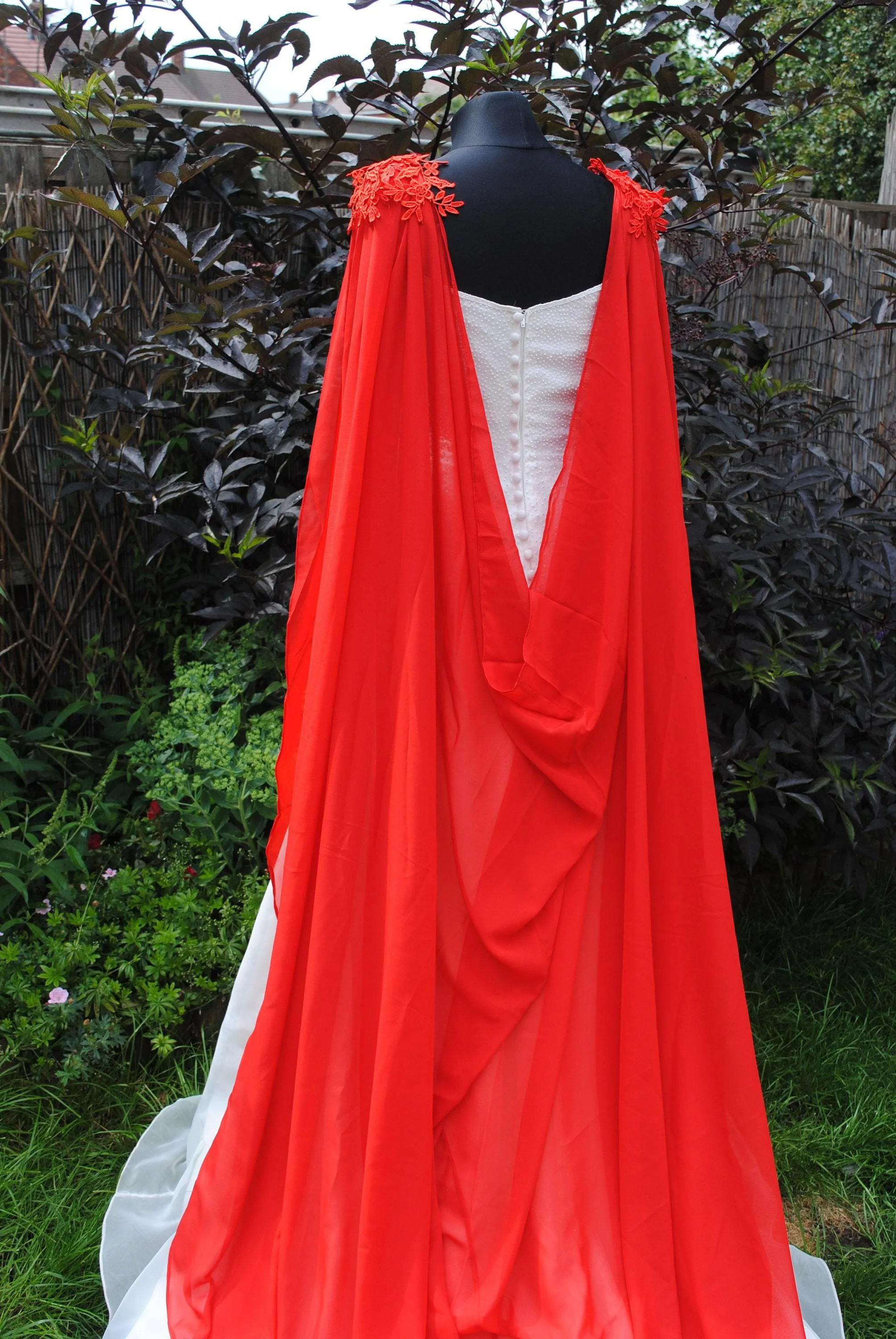 Wedding Cape - Chiffon Bridal Cloak with Lace - Red | 200cm Alternative Wedding Veil Floor Length Winter Wedding