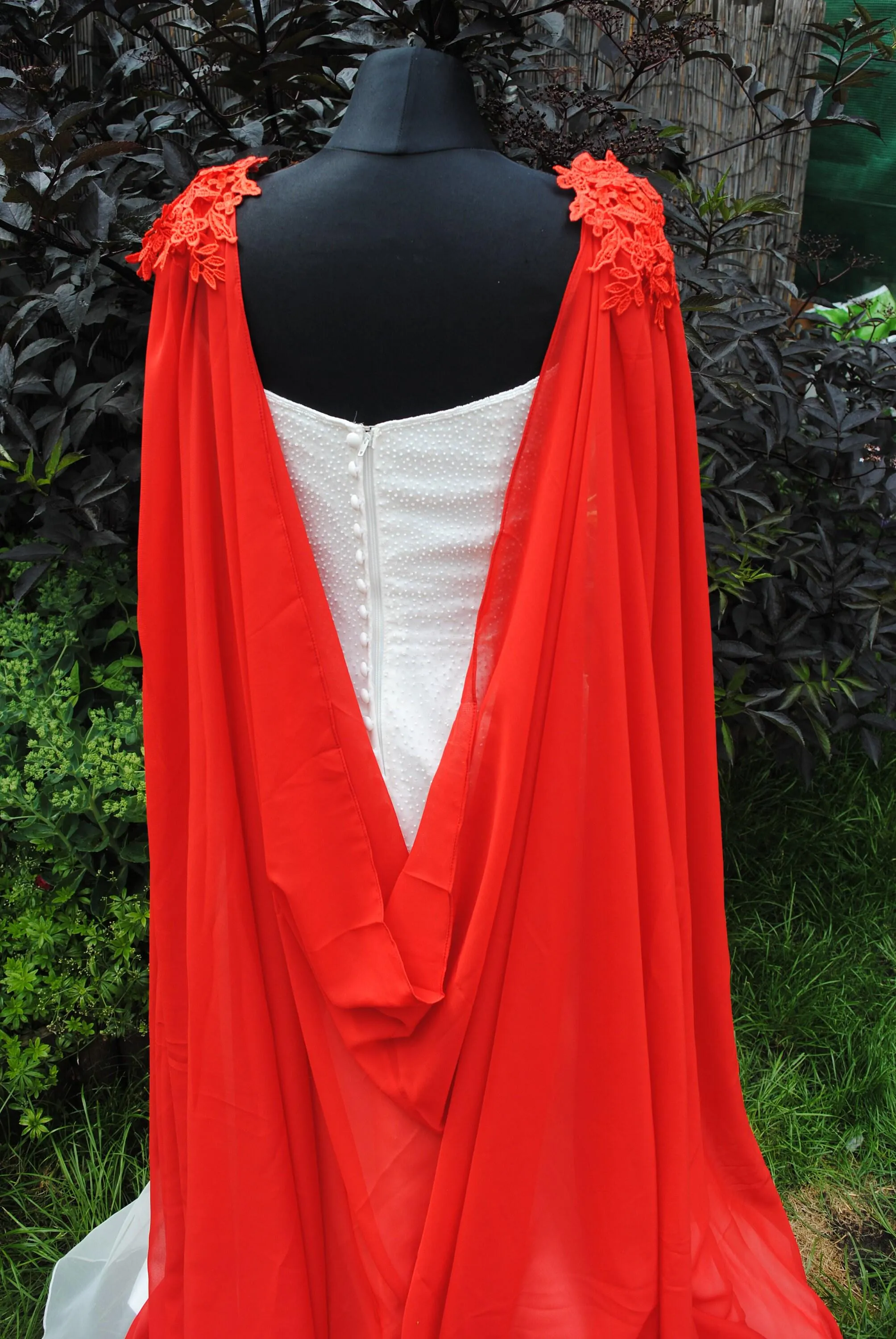 Wedding Cape - Chiffon Bridal Cloak with Lace - Red | 200cm Alternative Wedding Veil Floor Length Winter Wedding